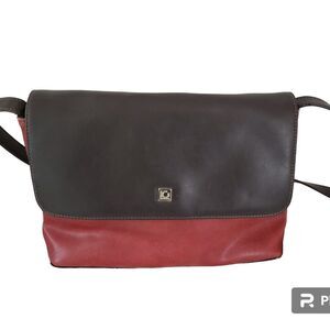 Vintage 90s Y2K Liz Claiborne  Black Burgundy Large Shoulder Bag Vegan Leather